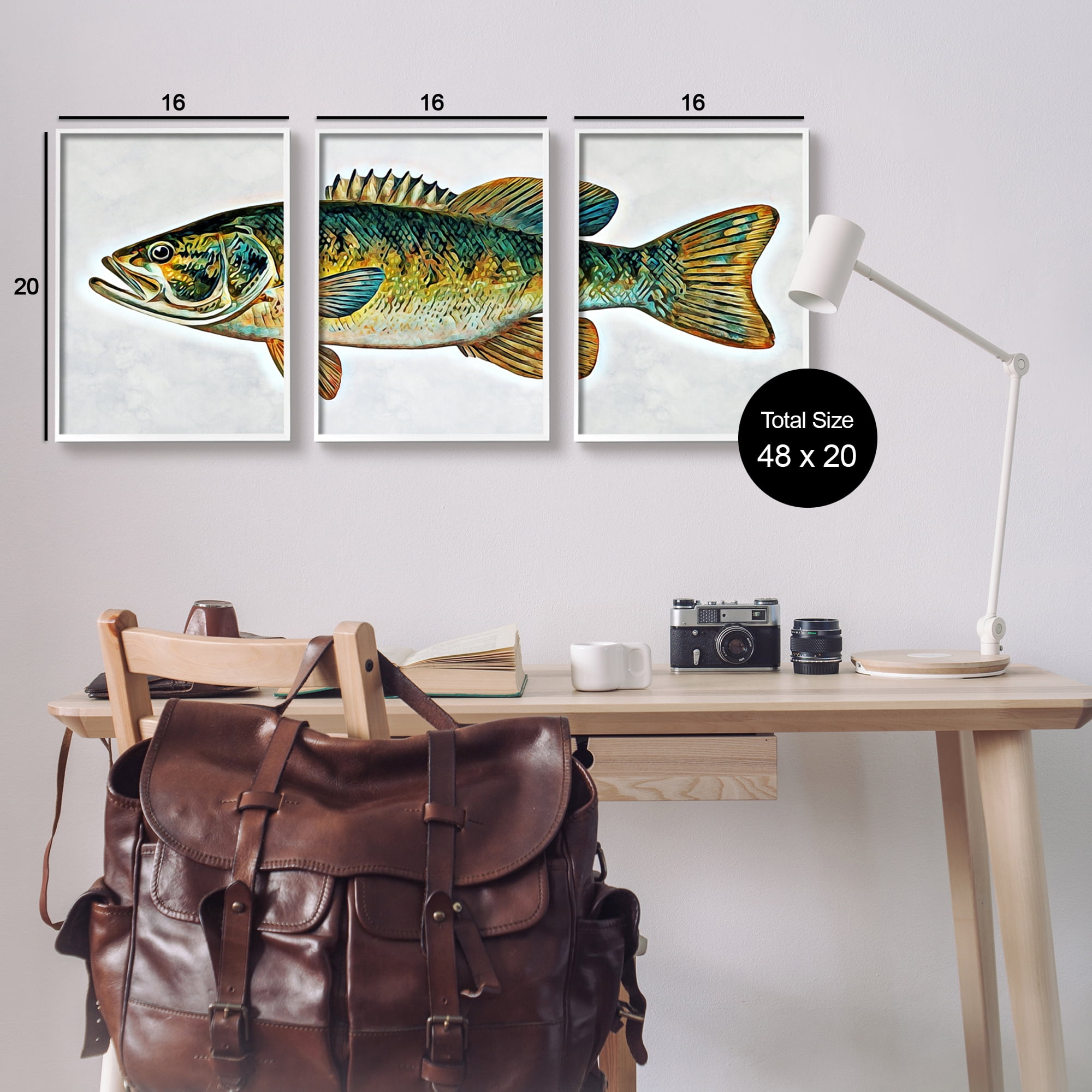 Stupell Lake House Bass Fish Wildlife Animals & Insects Painting White Framed Art Print Wall Art, Set of 3