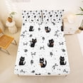 thumbnail image 5 of jejeloiu Black Cat Ribbon Bow Full Size Sheets Kids,White Floral Print Bed Sheets,4pcs, 5 of 6