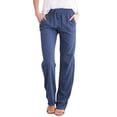 thumbnail image 2 of Linen Pants Women Summer,Petite Wide Leg Cotton Linen Pants with Pockets Comfy Casual Loose Lounge Trousers Blue S, 2 of 5