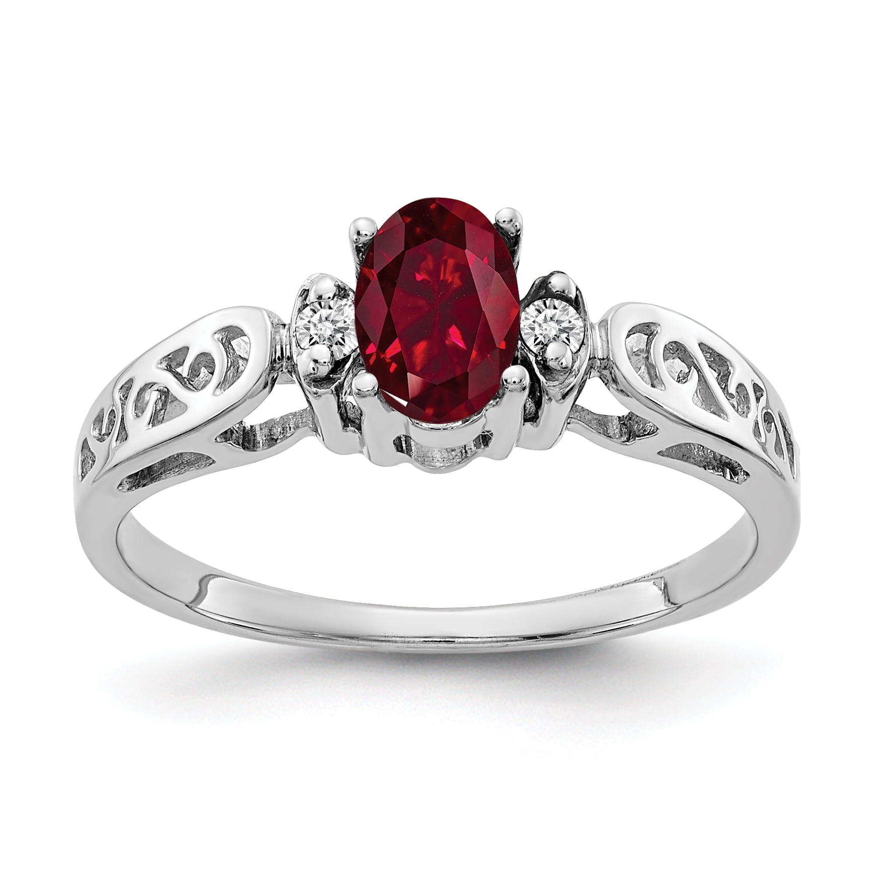 Goldia Sterling Silver Red Round W/Pave Sides Synthetic Cz Ring
