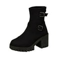 thumbnail image 6 of Women's Ankle Boots Platform Lug Sole Riding Booties Vintage Leather Buckle Strap Back Zipper Mid Calf Boots Black 7.5, 6 of 7