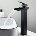 thumbnail image 1 of Grifo mezclador de cascada para lavabo alto, negro mate, rectangular, ajustable, cuadrado, para lavabo de encimera, mezclador para lavabo de mano, acero inoxidable, antioxidante, sin plomo, 1 of 5