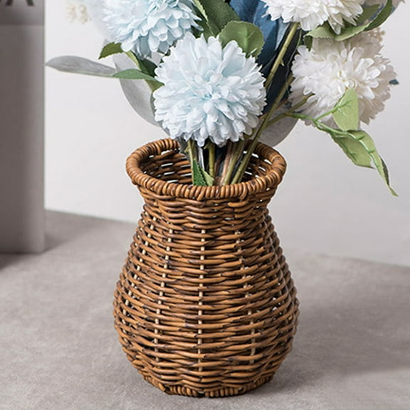 HAMPPLIES Imitation Rattan Vase 1Pcs in Brown Woven Plastic for Indoor and Balcony Use