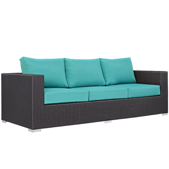Modern Contemporary Urban Design Outdoor Patio Balcony Sofa, Blue, Rattan