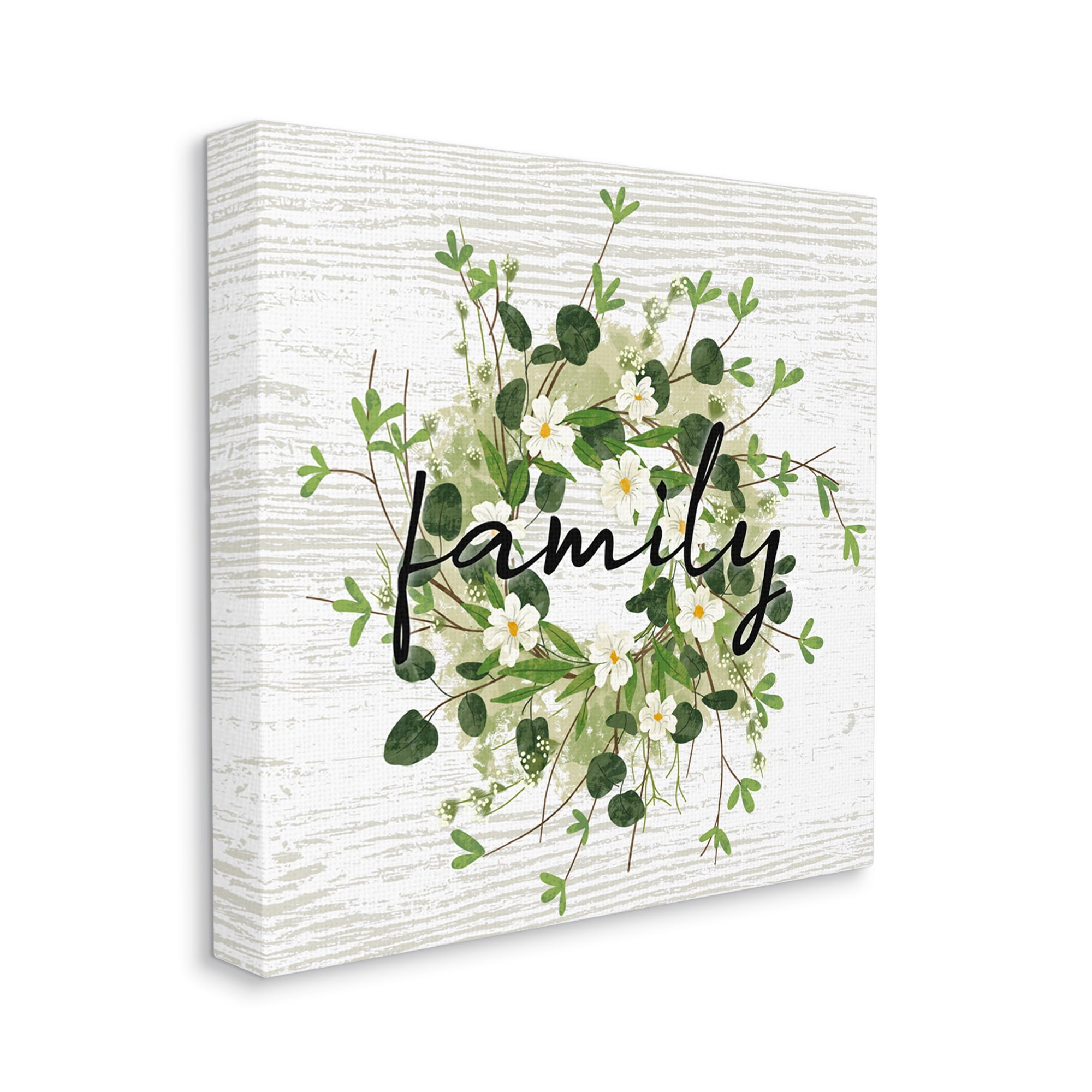 Stupell Industries Rustic Wreath Family Calligraphy Country Grain Pattern Graphic Art Gallery Wrapped Canvas Print Wall Art, Design by Ziwei Li