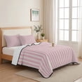 thumbnail image 5 of King Quilt Set 96''x106'', Pink Striped Lightweight Summer Bedspread Coverlet Set with 2 Pillow Shams, Modern Simple Farmhouse Beige Vintage Breathable All Season Quilt Bedding for Bedroom/Guest Room, 5 of 9