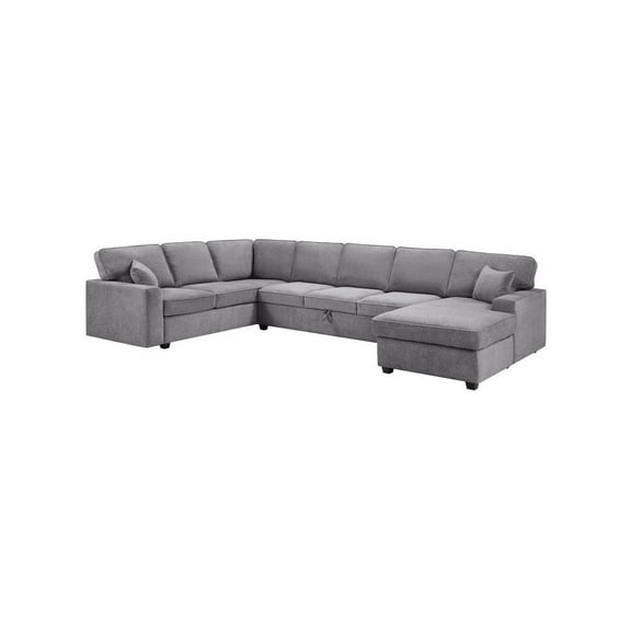 Lilola Home 137"W Gray Chenille Sectional Sofa with Right-Facing Chaise