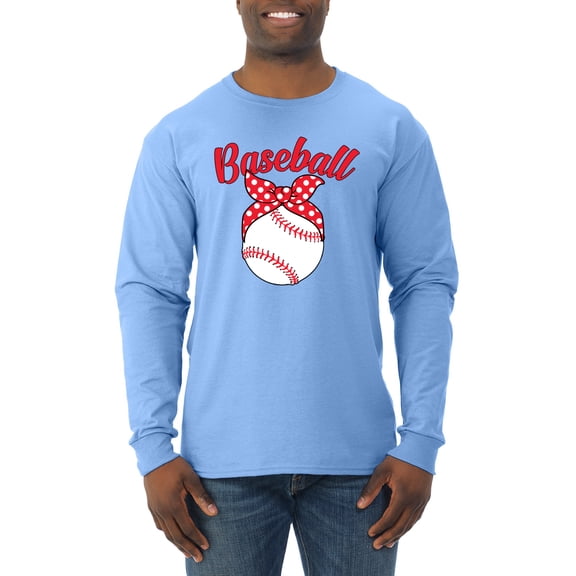 Wild Bobby, Cute Baseball Mom Ribbon Gift, Mother's Day, Men Long Sleeve Shirt, Light Blue, 2XL