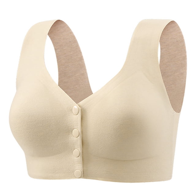 Comfortable Bra - Woman's Solid Color Large Bra Wide Shoulder Strap Style Underwire Breathable Plus Size Bra - Khaki