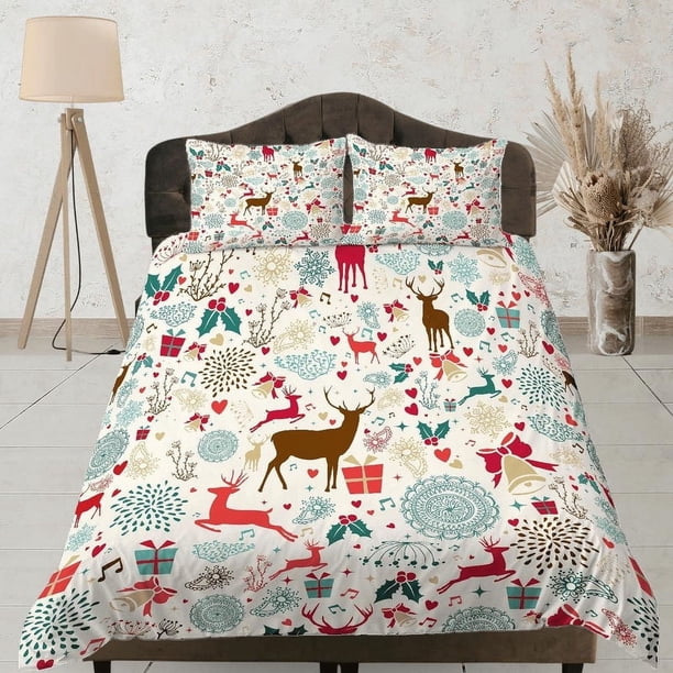 Navidad Juego de funda nórdica y almohadas de Navidad Reno Dormitorio Ropa de Cama Consolador