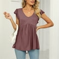 thumbnail image 2 of AherBiu Tops for Women Trendy Ribbed Knitted Cap Sleeves V Neck Solid Color Ruched Casual Stretchy Comfy Flowy Tunics, 2 of 7