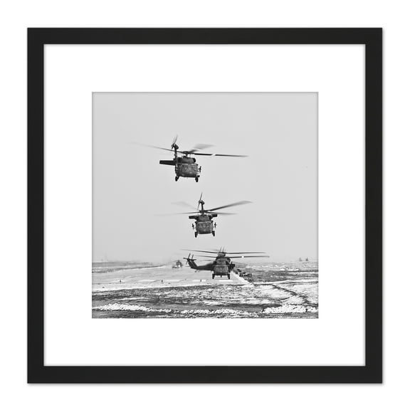 Miltary USA Army UH-60 Black Hawk Helicopters Photo 8X8 Inch Square Wooden Framed Wall Art Print Picture with Mount