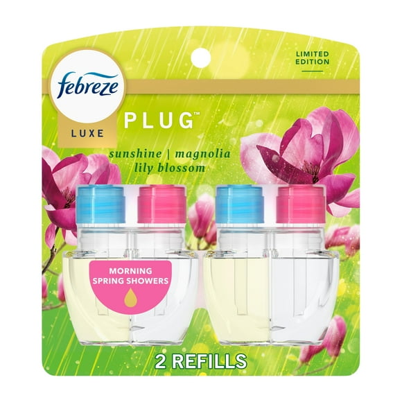 Febreze Plug In Air Freshener, Odor-Fighting Scented Oil Refill, Moring Spring Showers, 2 Refill