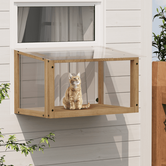 Vacmaster Window Catio for Indoor Cats,Wood Cat Window Box,Window Cat Perch Catio, ,Suitable Single Hanging Window with an Inner Diameter of The Window Frame with A Net Opening Width of 24-35 in
