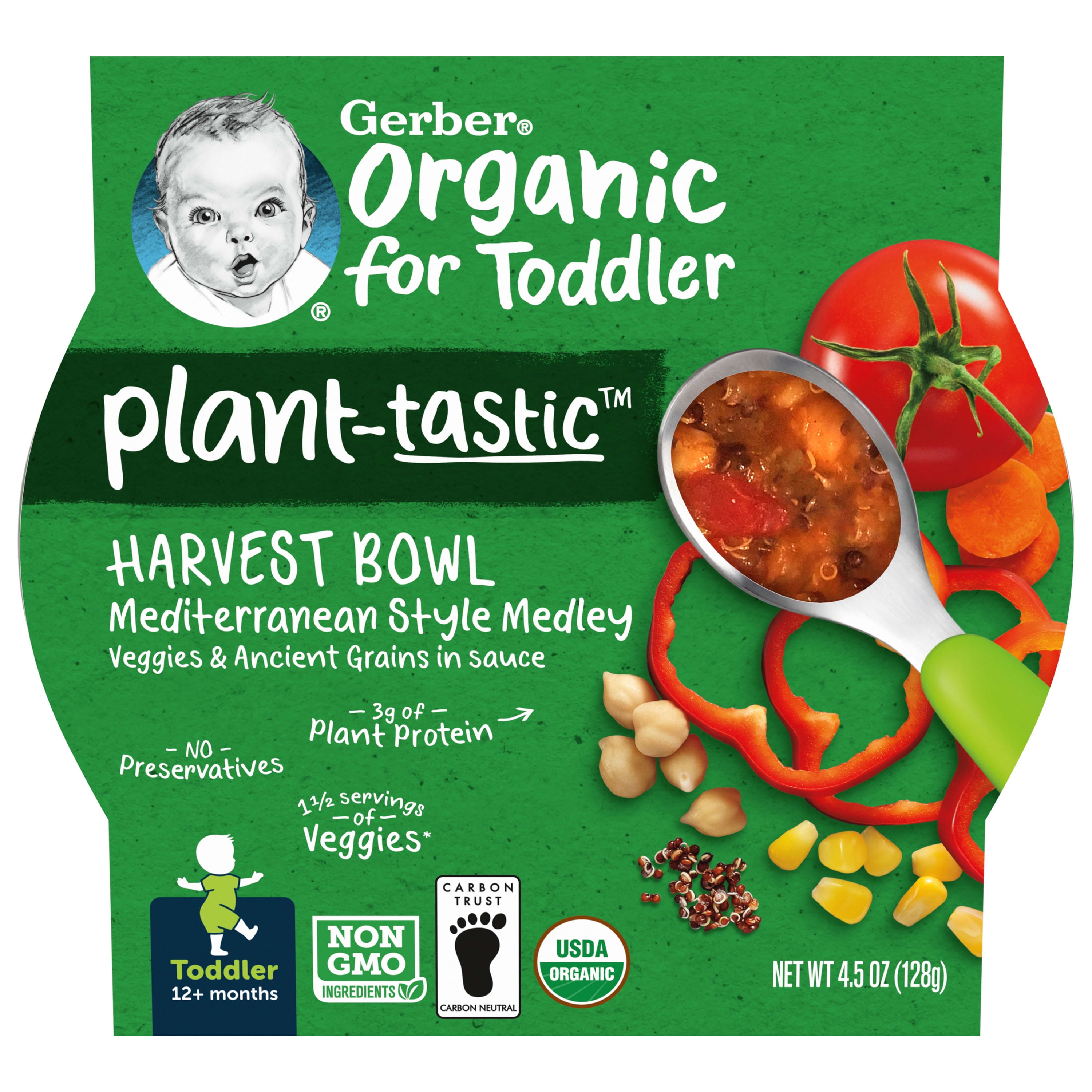 Gerber Organic for Toddler Plant-tastic Harvest Bowl, Mediterranean Medley, 4.5 oz Tray (8 Pack)