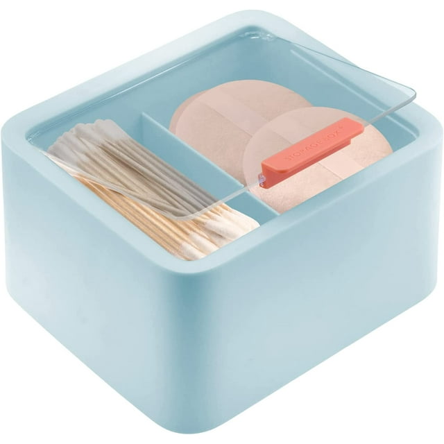 HomEquip bathroom Organizer Cotton Pad & Q Tip Storage with Lid Aqua