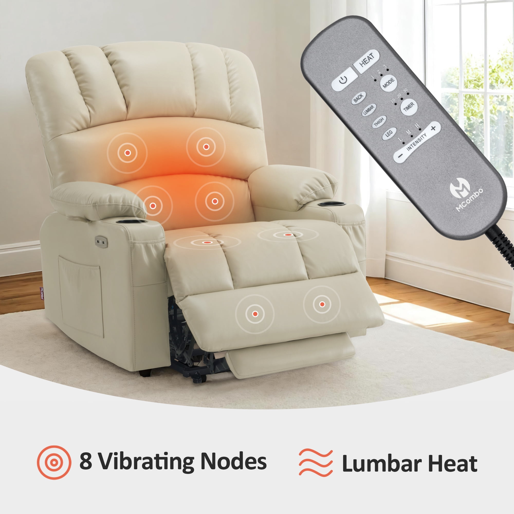 MCombo 27.2'' Extra-Wide Seat Oversized Power Lift Recliner for Big Tall, Faux Leather(Large-Wide, Cream White)