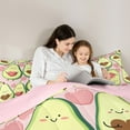 thumbnail image 5 of jejeloiu Kawaii Fruit Avocado Queen Comforter Set,Cartoon Heart Print Bedding Sets,Green Pink Bedding Comforter Set For Boys Girls,Microfiber Bedroom Decor Reversible,3 Pieces, 5 of 8