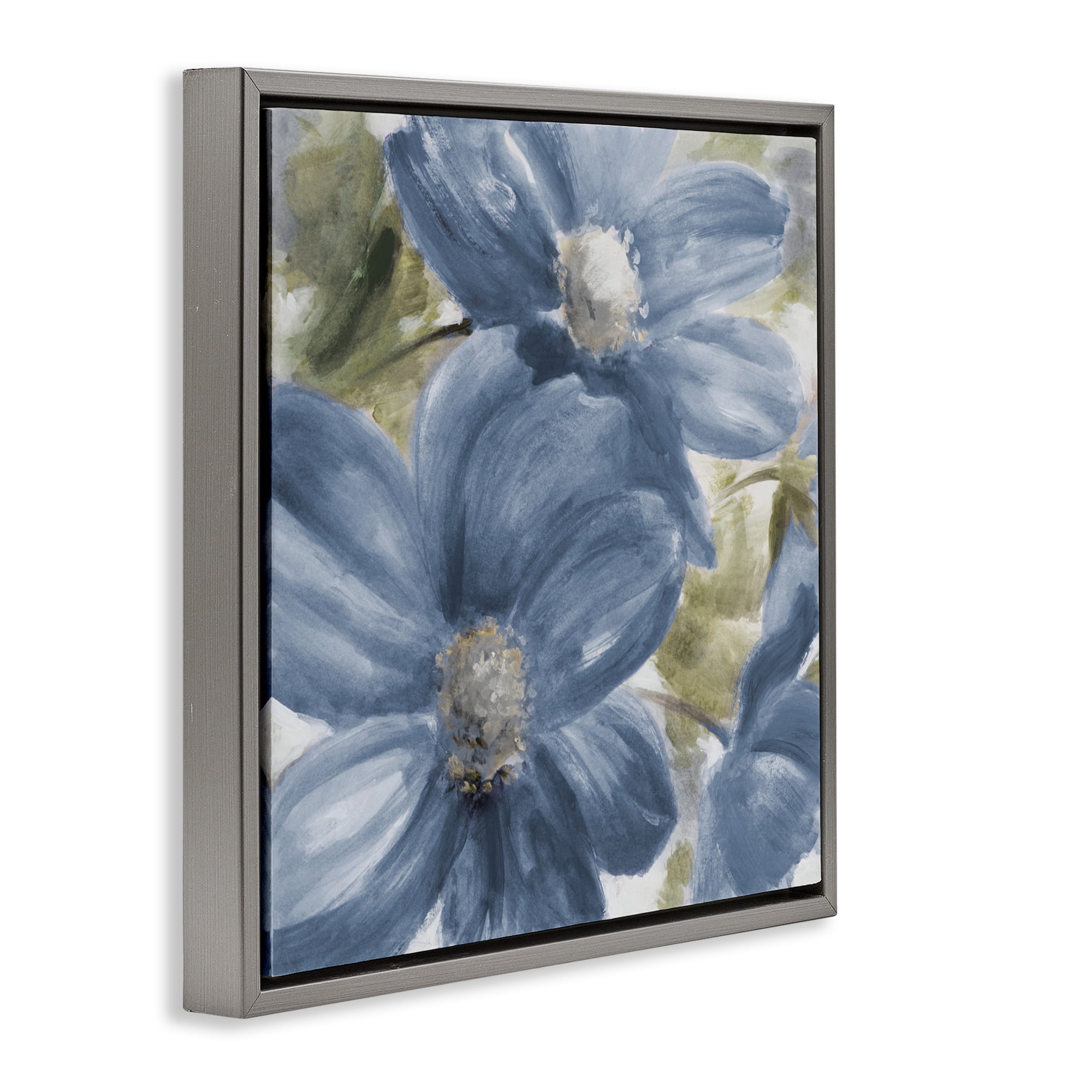 Stupell Industries Walk In Beauty Blue Flowers Gray Framed Floater Canvas Wall Art, design by Lanie Loreth