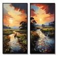 thumbnail image 2 of Designart "Sunset Over a Vietnam River Delta II" Vietnam Framed Wall Art Set Of 2 - Red Landscapes Gallery Wall Frame Set For Home Decor, 2 of 7