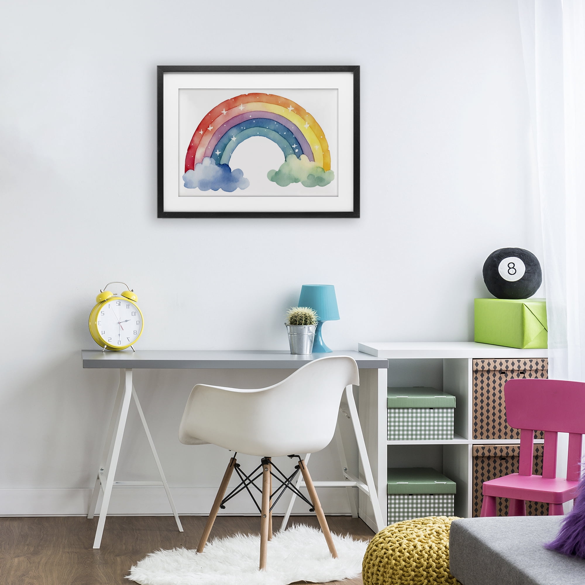 Stupell Industries Colorful Rainbow with White Stars Black Framed Print Under Glass, design by Creative Studio