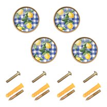 Yayeee 8 Pack Cabinet Knobs with Screws Round Zinc Drawer Pulls for Kitchen, Blue Plaid Lemon