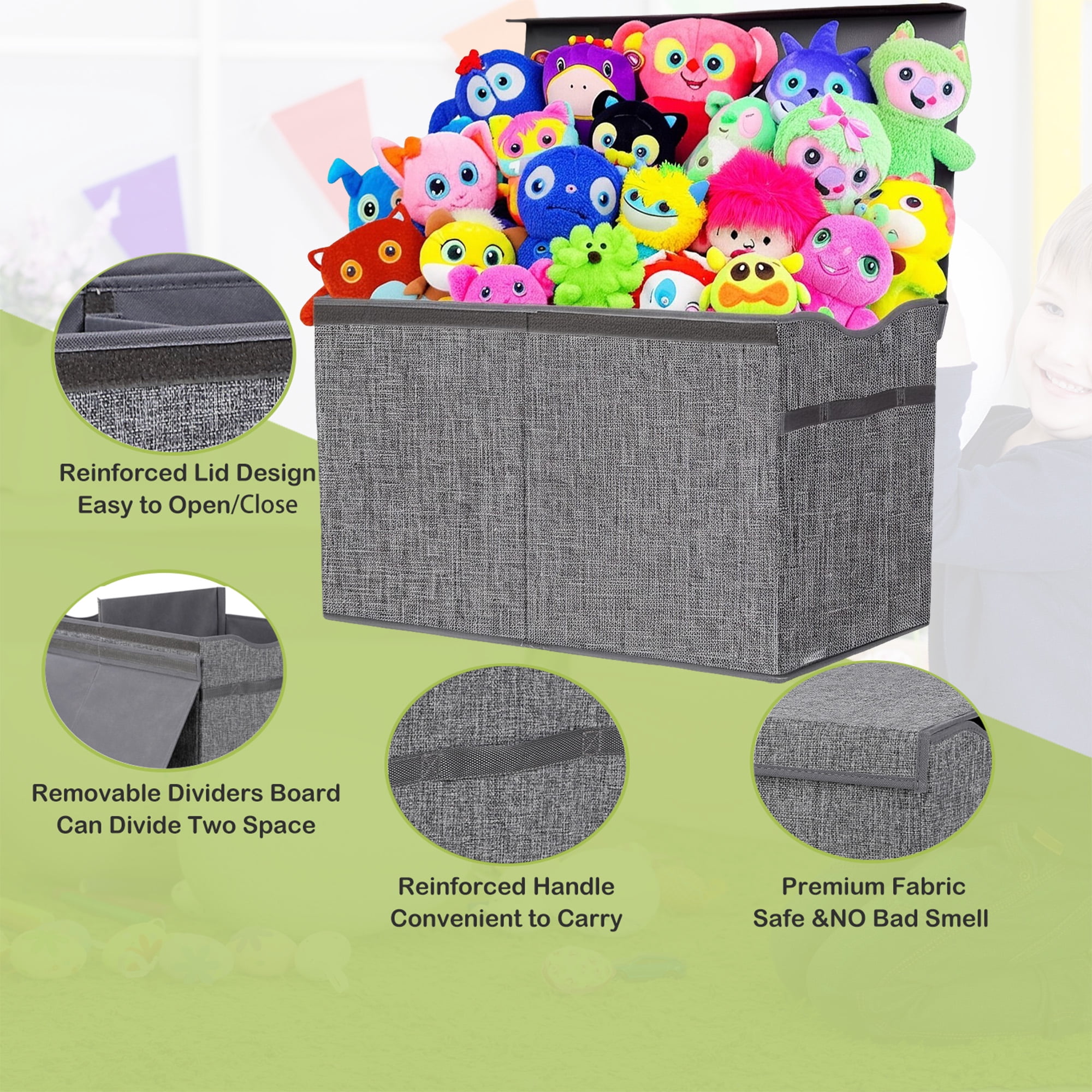 VICTORICH Extra Large Children's Collapsible Toy Storage Fabric 32 gal Kids Room Toy Chests with Lid, Gray