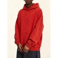 thumbnail image 5 of Men Hoodies Oversized Unisex Acid Wash Hoodie Vintage Cotton Sweatshirt Red M, 5 of 7