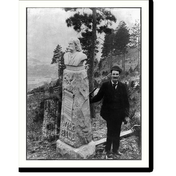Historic Print, [James Butler Wild Bill" Hickok, 1837-1876, sculptured bust portrait, atop tombstone, Deadwood, S.D.]", 16" x 20"
