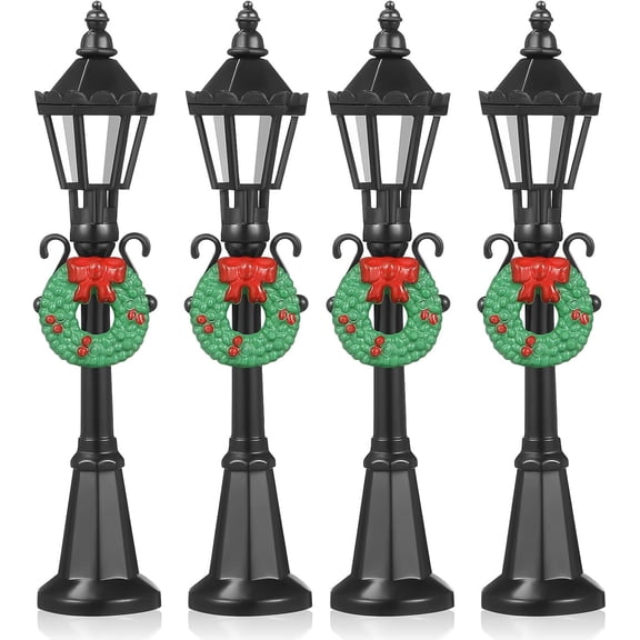 4 PCS Christmas Lamp Post Decorations 12cm Miniature Street Lights for Tiny Village Accessories Holiday Model Ornaments Desk Decor Christmas Gift Under 10