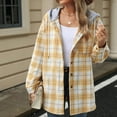 thumbnail image 5 of Kaemgyyd Women's Plaid Shacket Casual Loose Long Sleeve Button down Shirts Jacket Hooded Wool Blend Coat with Pockets, 5 of 7