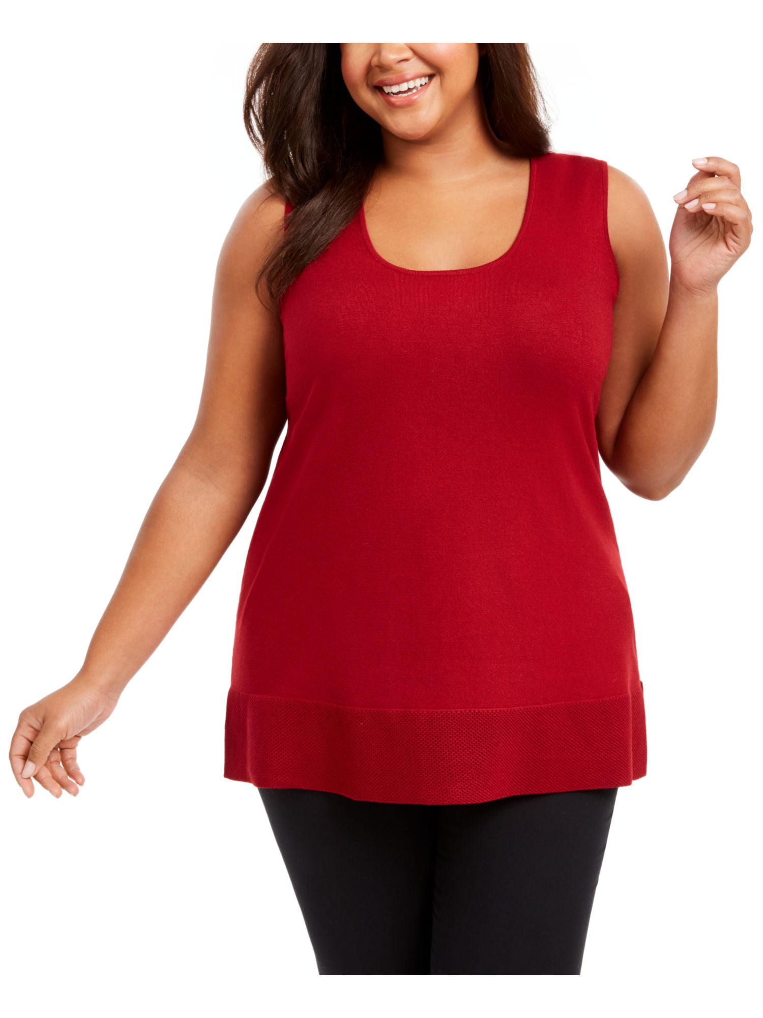 Anne Klein Womens Split Hem Tank Top, Red, 0X