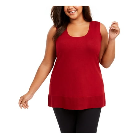 ANNE KLEIN Womens Red Textured Split Hem Sleeveless Scoop Neck Tank Top Plus 2X