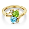 thumbnail image 3 of Gem Stone King 18K Yellow Gold Plated Silver Green Peridot Swiss Blue Topaz Ring for Women (1.81 Cttw, Heart Shape 6MM, Gemstone August Birthstone, Size 6), 3 of 6