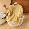 thumbnail image 2 of ZQUUVOU Women's Cotton Linen T-Shirt Embroidered Button 3/4 Sleeves Crew Neck Blouse Yellow (2XL), 2 of 3