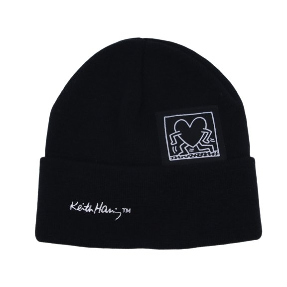 WITHMOONS Knitted Beanie Hat Keith Haring Heart Patch Watch Cap CR51090 (Black)CR51090Black