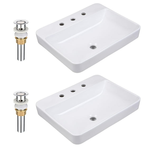 Aquaterior 23" Vessel Sink Drop in Ceramic Basin Pop up Drain Bathroom 2 Pack