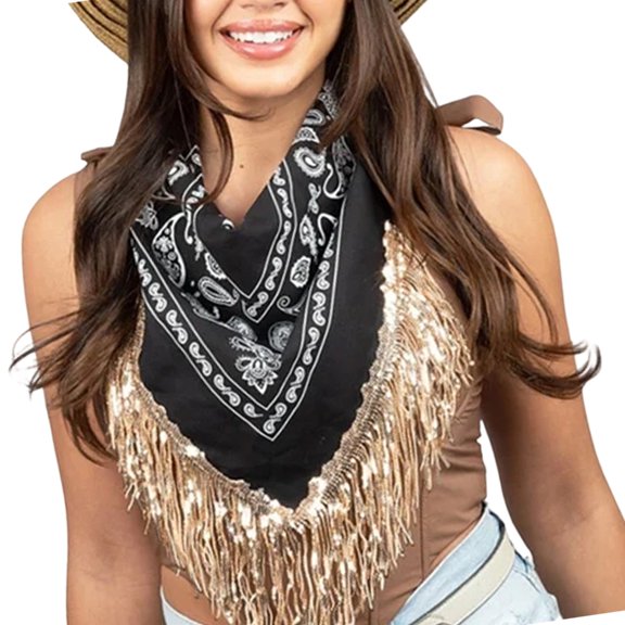 Misright Party Outfit Bandana Scarf with Fringe Edge for Themed Photos
