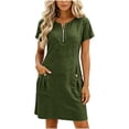 thumbnail image 3 of Bxsruta Women's Casual Short Sleeve Popover Dress with Zipper Mock Neck and Pockets Cocktail Length Loose Flowy Breathable Lightweight Soft Comfortable for Summer, 3 of 8