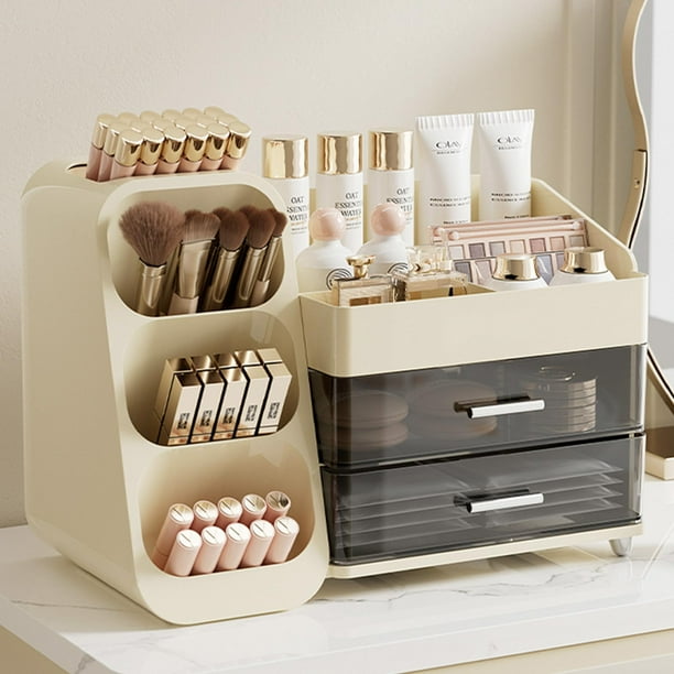 Organizador de maquillaje Aveniee con cajones para tocador, color crema blanco