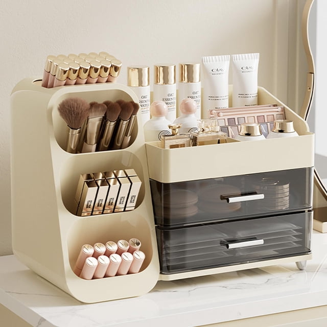 Organizador de maquillaje Aveniee con cajones para tocador, color crema blanco