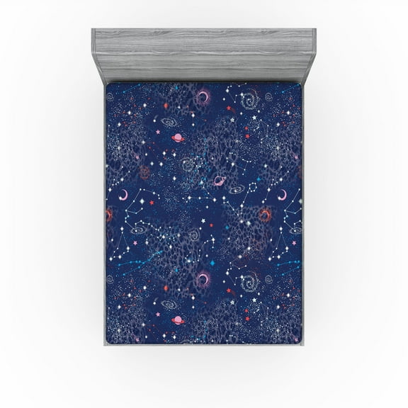 Ambesonne Outer Space Fitted Sheet, Celestial Universe Art, California King, Dark Lavender Multicolor