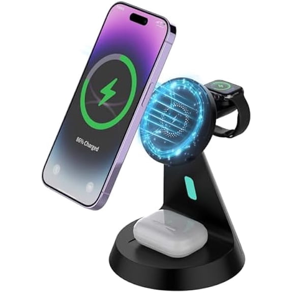 FU1999Magnetic Charging Station Dock for Apple Devices,Wireless Charger Stand for iPhone 16/15/14/13/12/11/X/8 Series,iWatch Series, AirPods 2/3/4/Pro