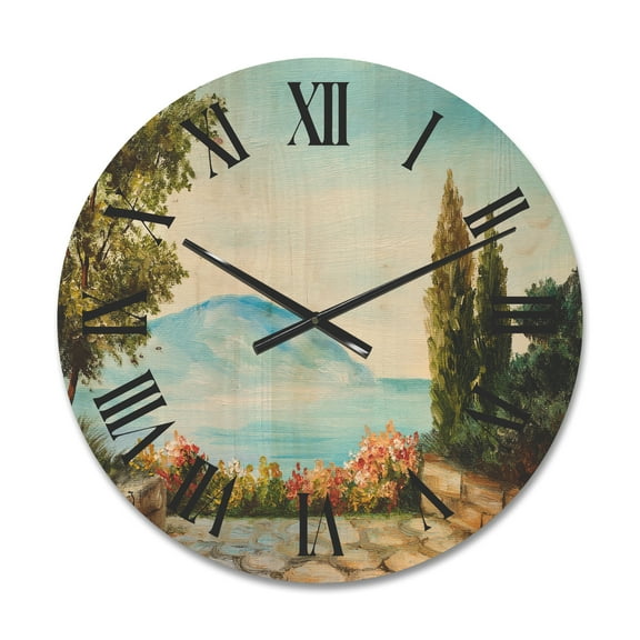 Designart 'Beautiful Mountains View By The Sea Side' Nautical & Coastal Wood Wall Clock