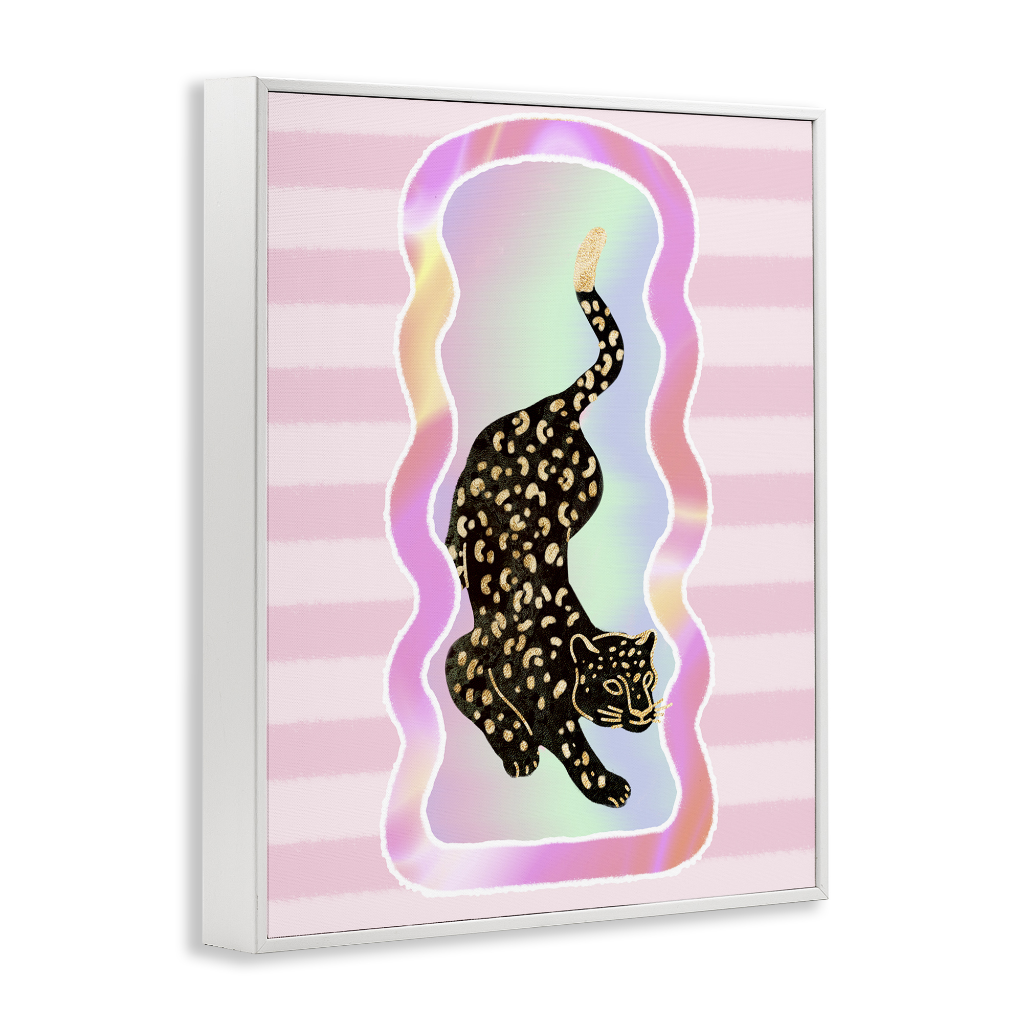 Stupell Industries Leopard & Pink Stripes Animals & Insects Painting White Framed Art Print Wall Art, 24 x 30