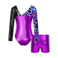 thumbnail image 2 of ZDHOOR Kids Girls 2 Piece Ballet Dance Outfit Dancewear Metallic Gymnastics Leotard with Shorts Purple-A 4, 2 of 5