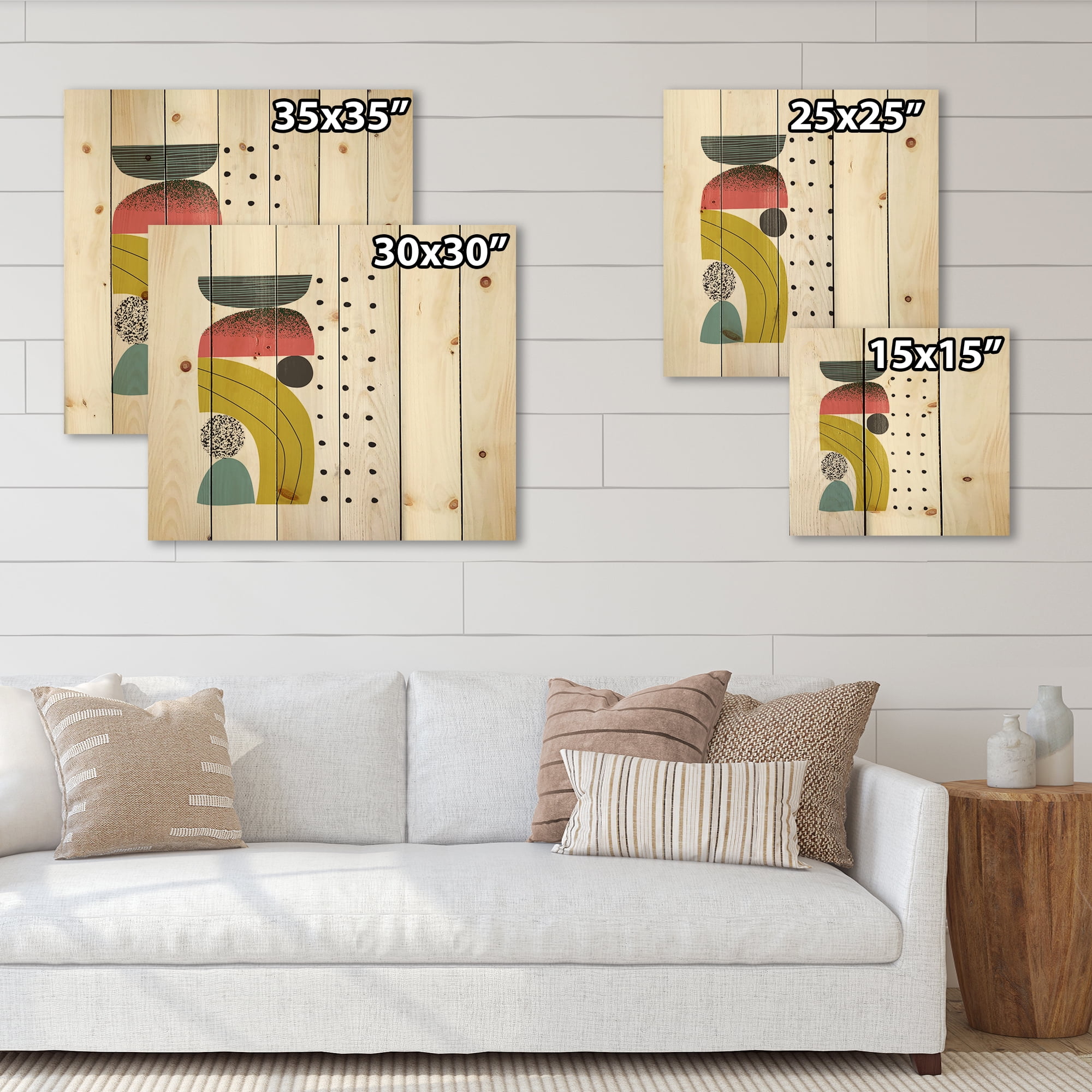 Designart 'Abstract Colorful Geometric Art Collage I' Modern Print on Natural Pine Wood