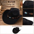 thumbnail image 6 of Vintage Wide Brim Felt Cowboy Hat with Decorative Hat Band, Classic Western Style Fedora Cowgirl Hat, Lightweight Outdoor Travel Party Costume Hat for Men Women Black, 6 of 7