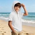 thumbnail image 4 of FSYBOA Boys Cotton Linen T Shirt, Hooded Casual Henley Neck Short Sleeve Kids Summer Tops White Size 13-14T, 4 of 9