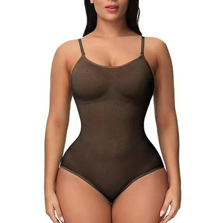 

YIWEI Womens Seamless Bodysuit V-Neck Body Shaper Slim Shapewear Brown XL